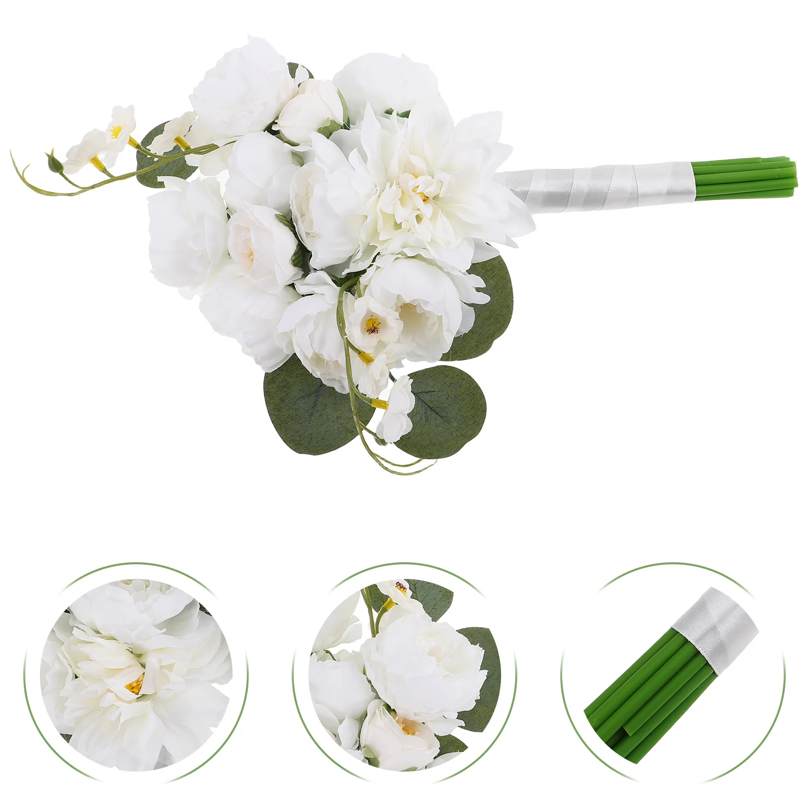 

White Peony Rose Wedding Bridal Bouquet Elegant Faux Flowers Artificial Flower Arrangement for Bride Ceremony Home Decor