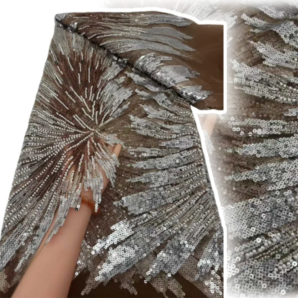 

French Tulle Beads Lace Fabric African Lace Fabric 2025 High Quality Nigerian Embroidery Lace Fabric for Wedding Sewing TP1541