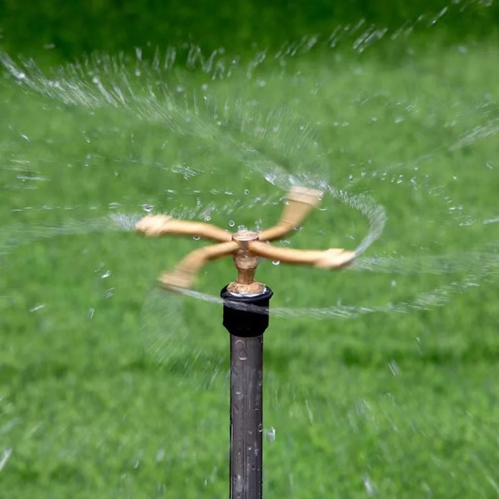 Copper Irrigation Nozzle with Full Circle Rotation and Selectable 3 Prong or 4 Prong Spray for Garden Lawn Care