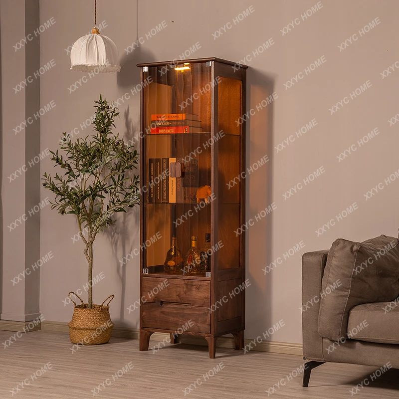 

L Modern simplicity, solid wood double doors, living room, display, glass storage, side cabinets