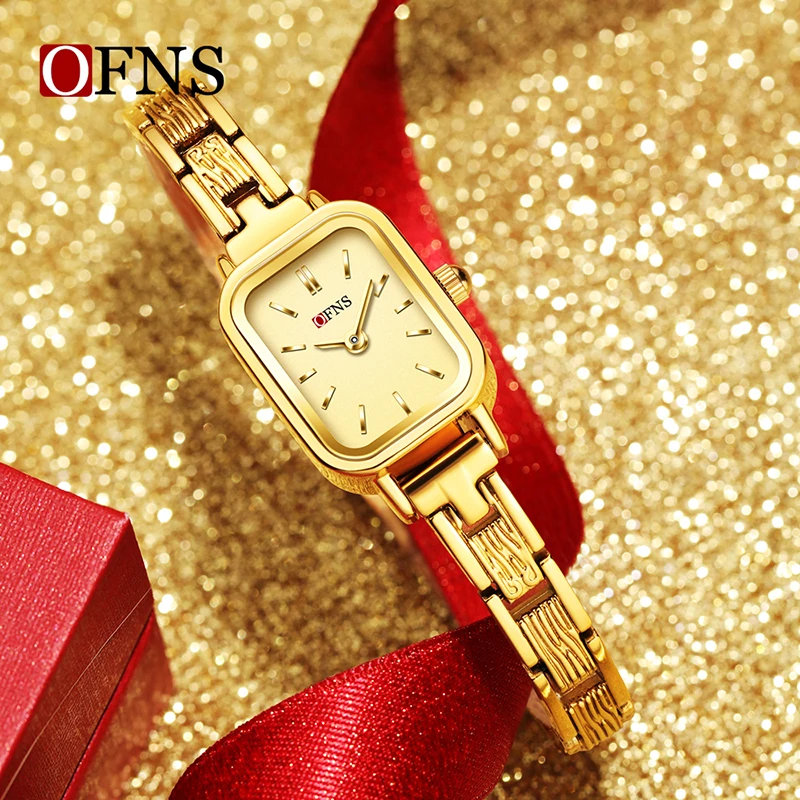 Fashion Ofns 5520 Elegant Ladies Quartz Watch Simple Golden Bracelet Business Casual Full Stainless Steel Watches Reloj Mujer