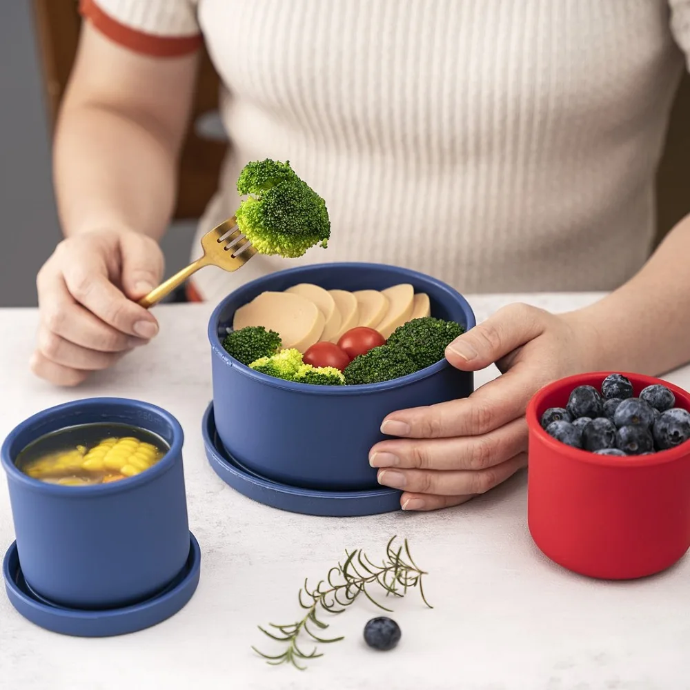

Durable Portable Silicone Lunch Box Food Grade Round Fruit Storage Box Leakproof Reusable School Lunch Container Refrigerator