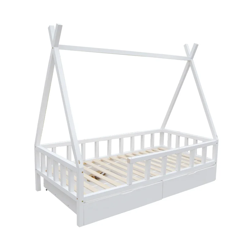 Pine Wood Montessori Children's House Beds With Detachable Safety Barrier