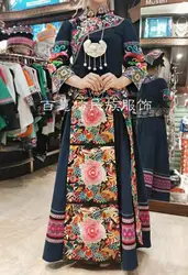 Chinese Hmongb Dress New Style Navy Colour Ethnic Embroidery Women Spring Daily