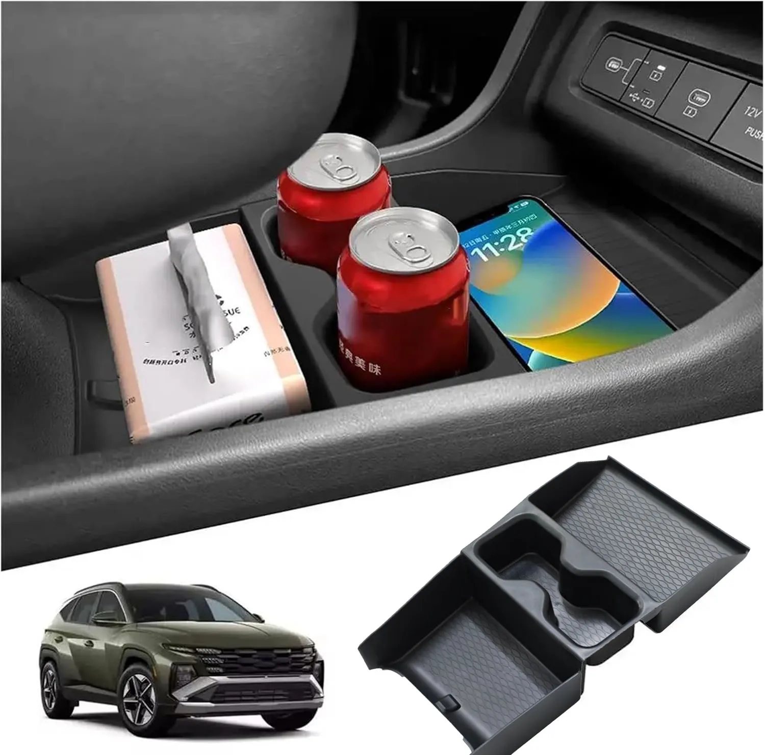 Für Hyundai 2025 2026 Tucson Limited/Hybrid Mittelkonsolen-Organizer für 2025 2026 Konsolenablage Zubehör Untere Konsole