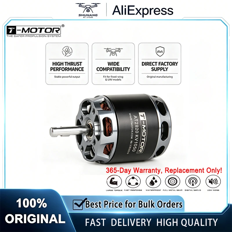 T-MOTOR AT2820 Long Shaft Outrunner BLDC Motor KV880 KV1050 KV1250 3-4S Lightweight for Fixed Wing UAV RC Aircraft