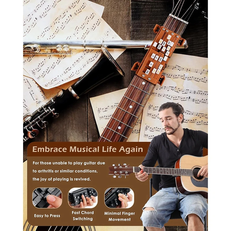 Brown Guitar Chord Presser, Guitar Chords Trainer for Beginners and Arthritis Player,Chord Helper for Beginners [ENbfdd]