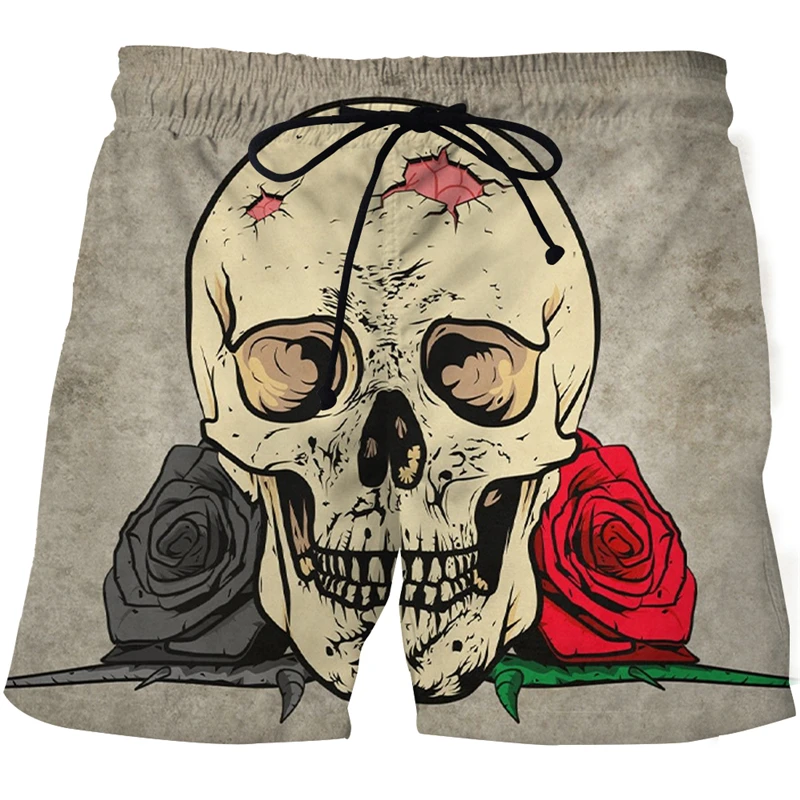 New Men\'s Skull 3D Print Beach Shorts Graphic Casual Sports Summer Surfing Comfortable Hip Hop Pants