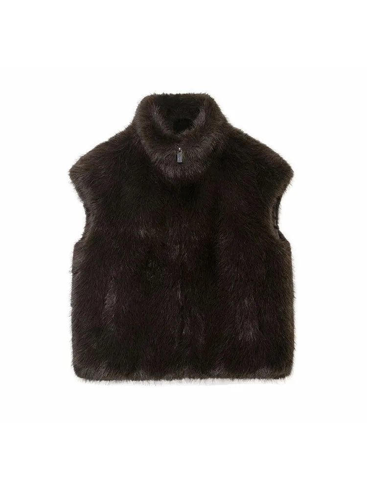 

Women Autumn Winter New Faux Fur Vest Coats for Women Zipper Warm Soft Stand Collar Sleeveless Outerwears Solid All-Match Vests