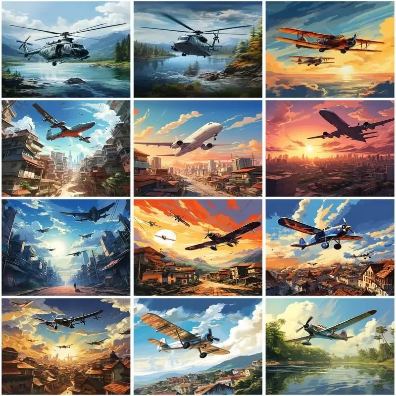 

580784 Painting By Number Airplane Scenery DIY Pictures By Numbers Kits Drawing On Canvas Hand Painted Paintings Home Decor