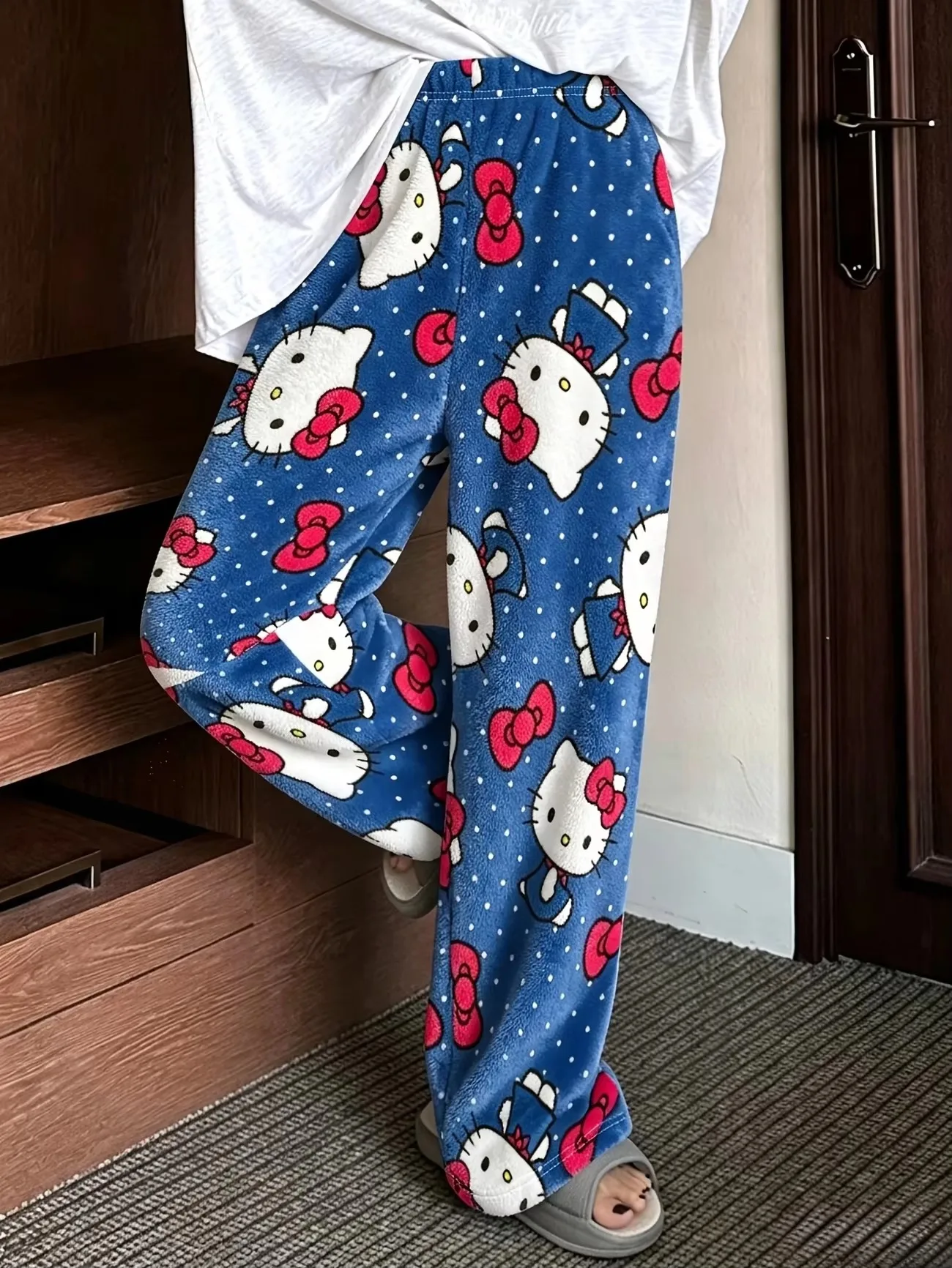 26-27  New Autumn Arrivals Flannel Sleeping Pants for Cute Women Hello Kitty Student Casual Soft Home Pants Walking Pants