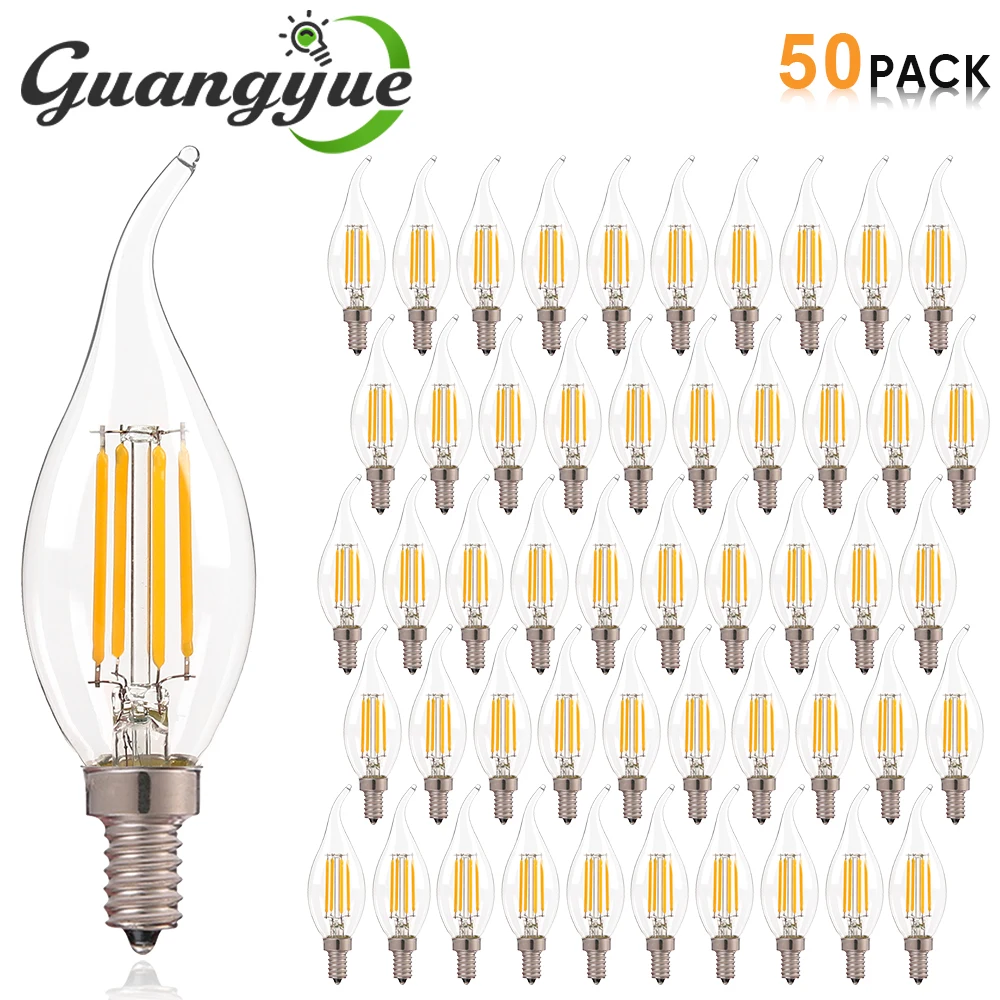 E12 E14 LED Chandelier Light Bulb 60W Equivalent Retro Candelabra Bulbs 6000K 2700K Warm White 480LM Clear Glass Lighting Lamps