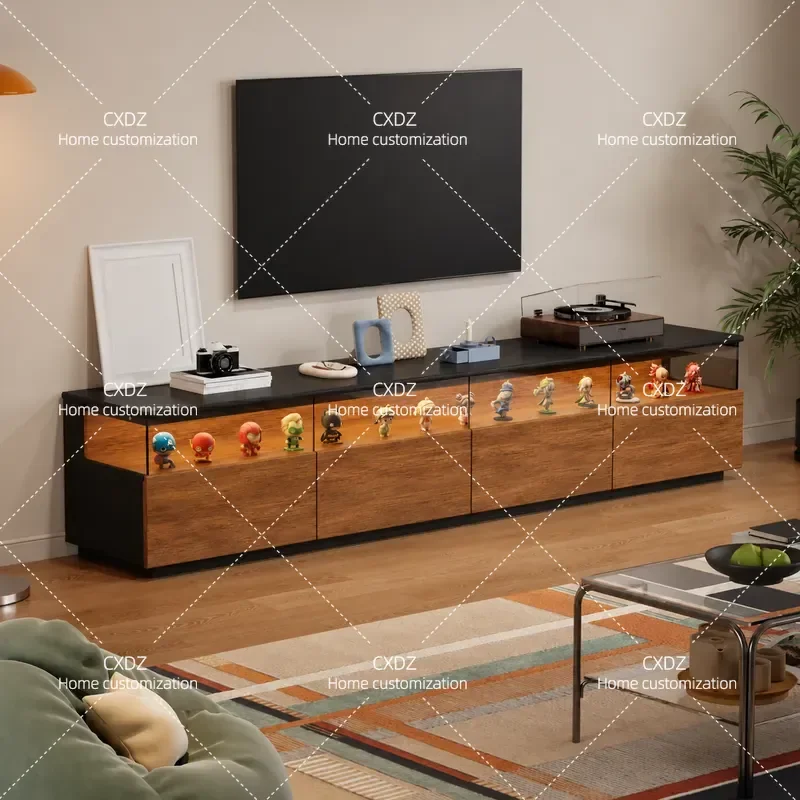 2026 New Solid Wood TV Cabinet Vintage Living Room Floor Storage Cabinet Integrated Media Console