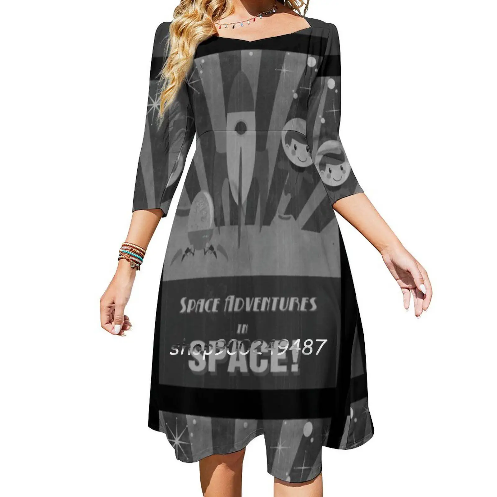 Space Adventures , In Space! Long Sleeve Sexy Dresses For Women 2022 Ladies Vintage Elegant Party Dress Retro Space Sci Fi 50S