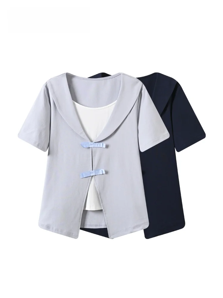 

Cara CLUB plus Size Short Sleeve T-Shirt Women's Casual Style Summer New plus Size Sister College Style Fake Two-Piece Slimmi...
