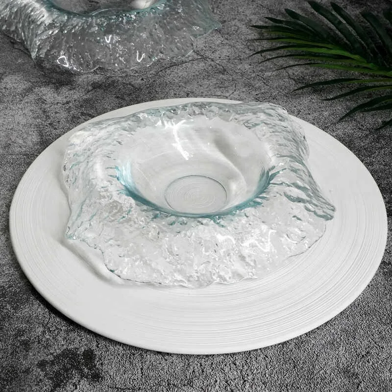 French Modern Bubble Glass Plate Creative Square Pillow Design Dinner Plates Restaurant Hotel Molecular Cuisine Dishes Tableware