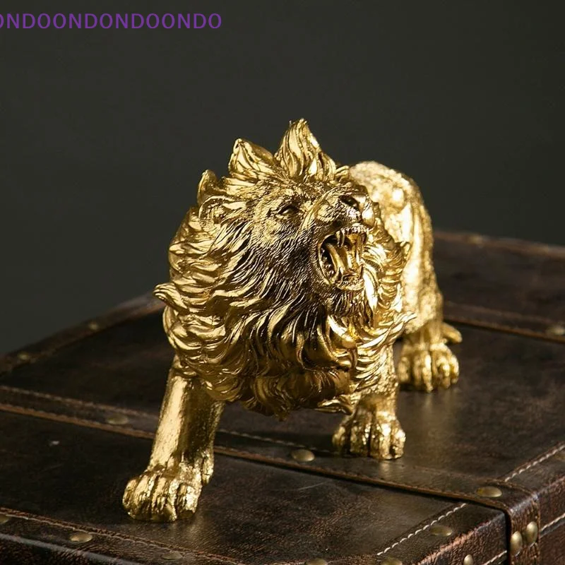 Regal Gold Lion Sculpture Resin Animal Figurine for Sophisticated Bedroom Home Ambiance