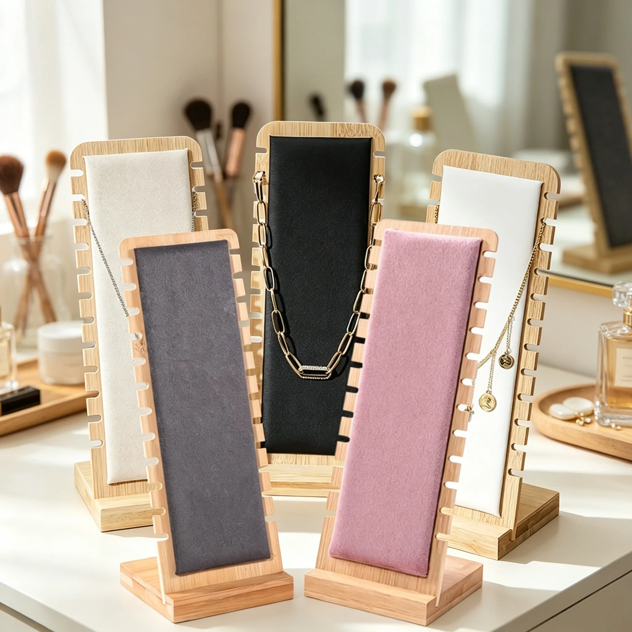 Necklace Display Stand, Velvet Soft Mat Multiple Jewelry Pendant Holder, Tabletop Necklace Bracelets Chain Organizer