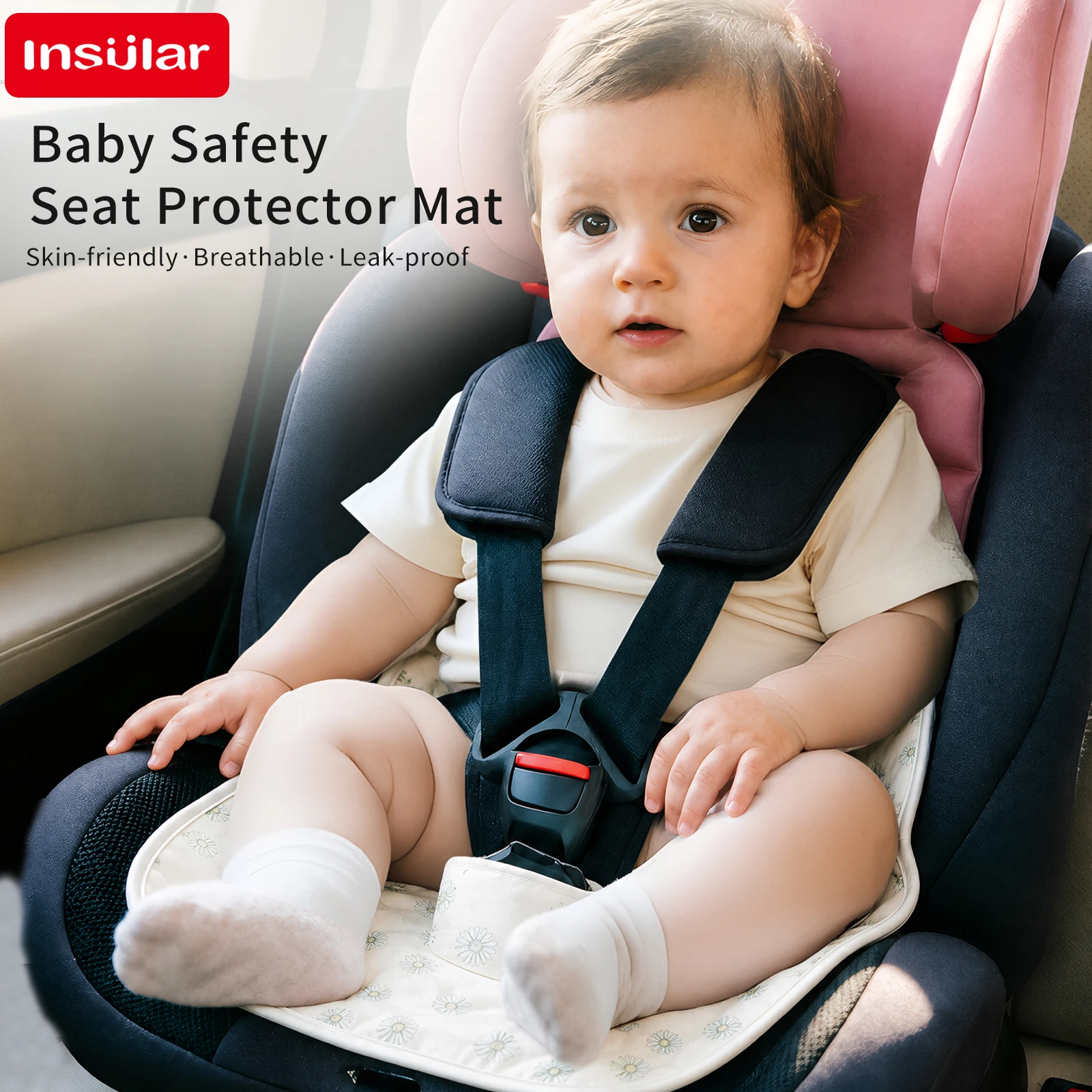 INSULAR Fixed Type Cool-Touch Silk Children's Car Seat Urine-Proof Protective Pad Waterproof Baby Stroller Seat Urine-Proof Pad