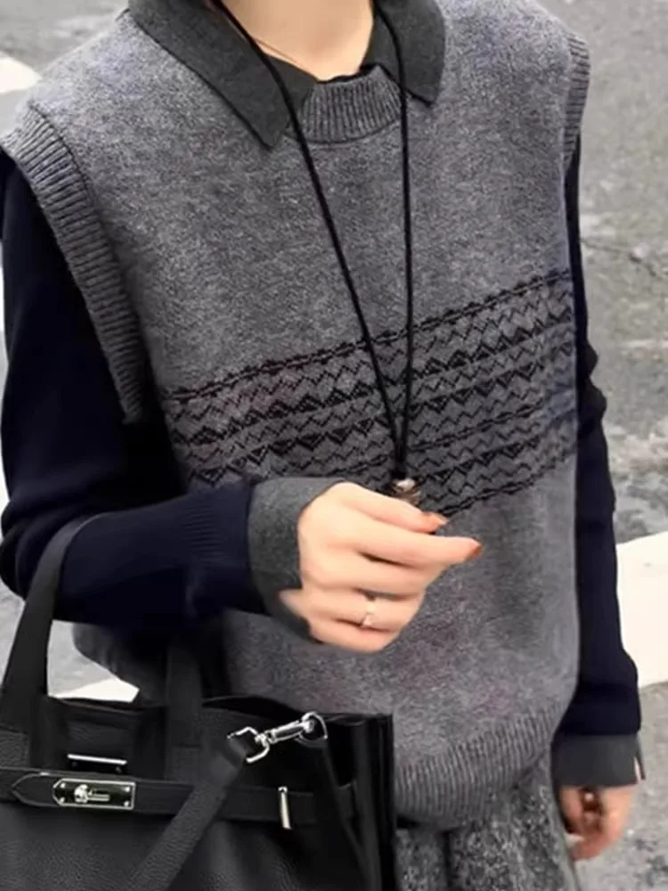 

Chic Korean Sle round Ne Knitted Sweater Svel Vest Layering Top Faionable Design Commute Wear Pure E-commerce