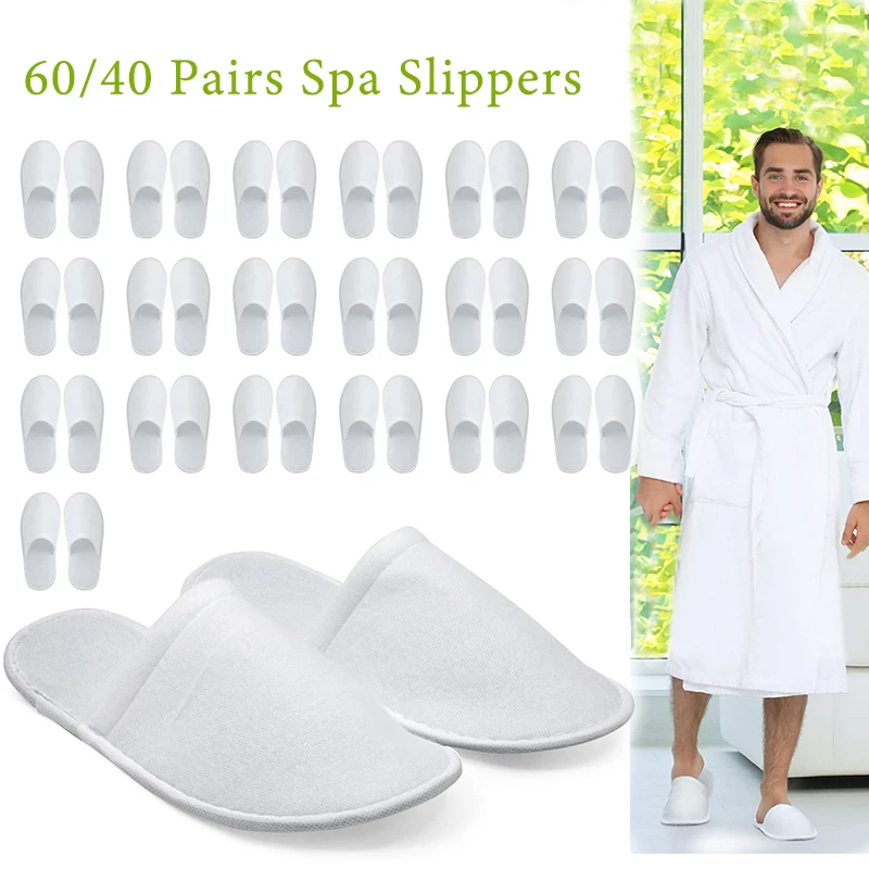 

40/80/120 Pairs Spa Slippers for Home Hotel Guests Closed Toe Bathroom Disposable Slippers Non-Slip Slipper Fit Women Men Unisex