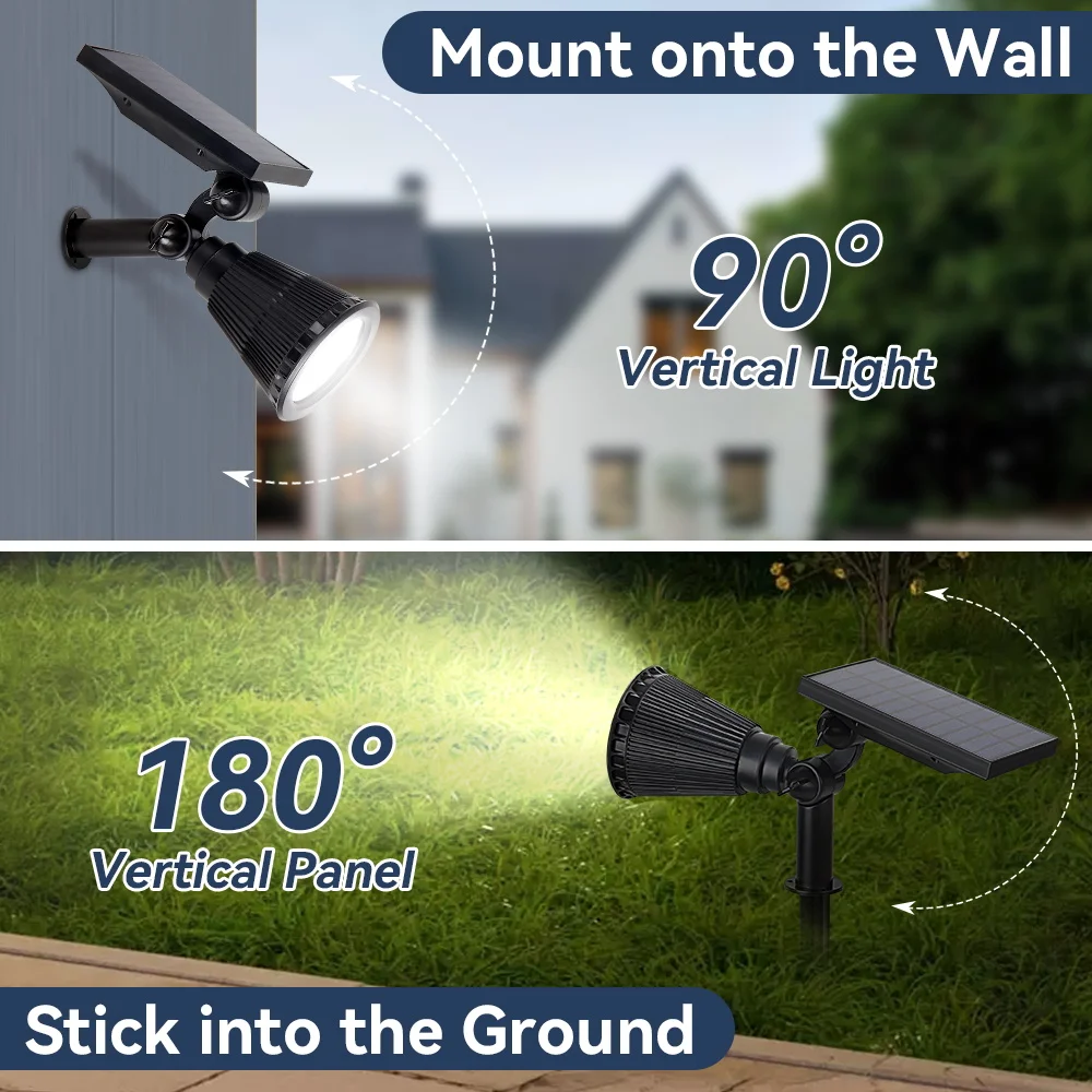 Outdoor Waterproof Solar Spotlights - Dimmable Long-Lasting Battery LED Garden Lights, Spike Lamps for Courtyard Path Tree Home