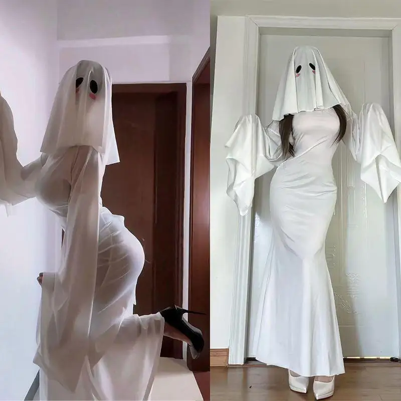 Disfraz de Cosplay de Chica Fantasma de Anime, disfraz de princesa fantasma para vacaciones, vestido cruzado, falda ajustada de cola de pez de dos piezas para mujer