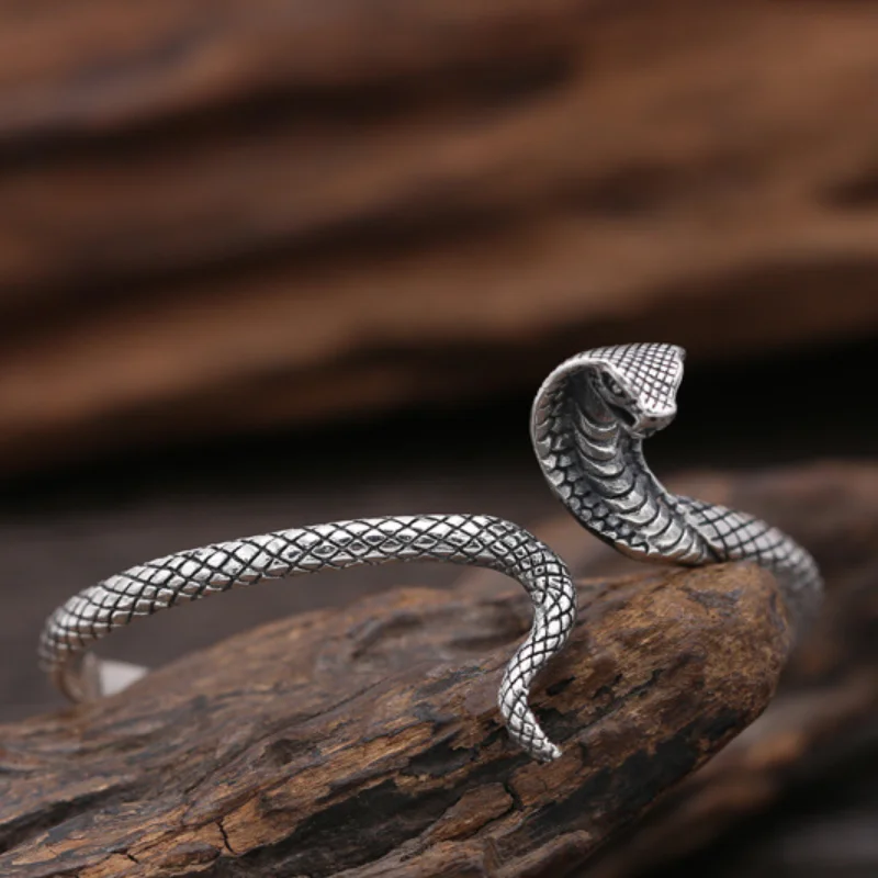 Unibabe Real Silver Retro Cobra Open Bangle For Women Lady S925 Sterling Sliver Vintage Fashion Snake Bracelet Fine Jewelry Gift