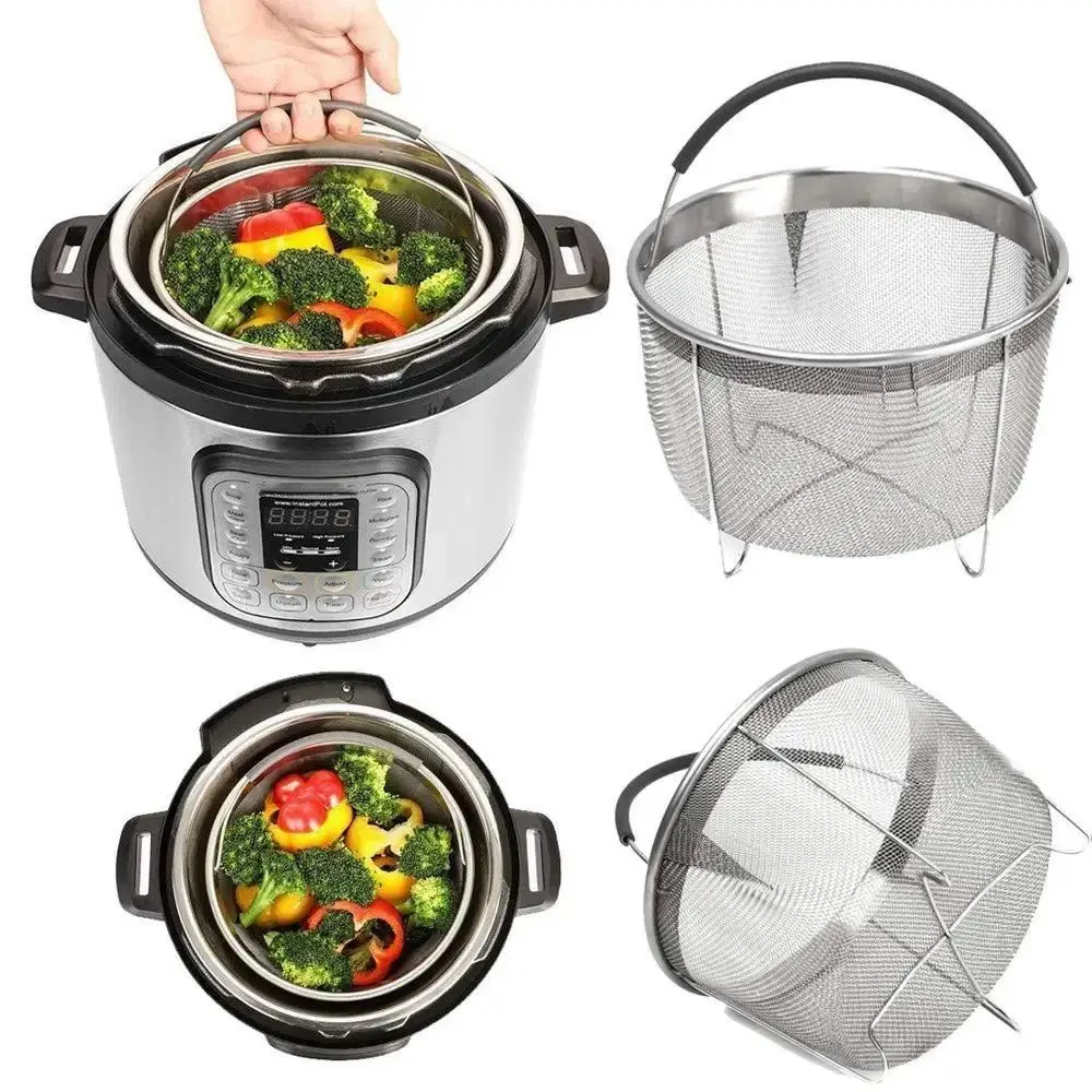 304 Stainless Steel Food Steamer Basket for Instapot Accessories for Instapot  6 Qt Pressure Cooker with Silicone Covered Handle