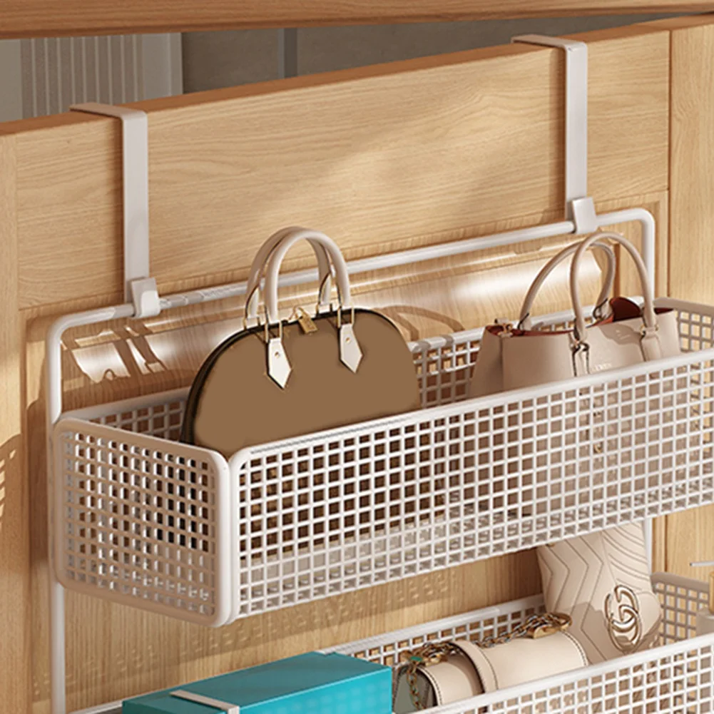 

B84B-Multi-Functional Over The Door Hooks Organizer Clothes Hat Hanging Basket Bedroom Floor Standing Storage Space
