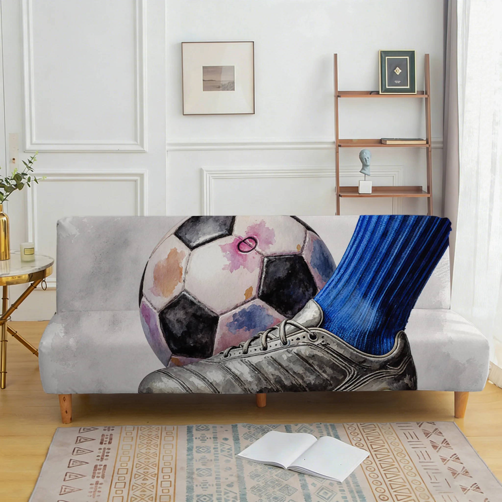 

Retro old football shoes elastic sofa bed cover, living room sofa bed cover, dustproof washable sofa bed cover
