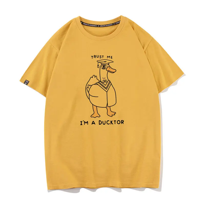 Doctor Duck Pure Cotton Printed Men's and Women's Fashion Trend Short Sleeve New Personalized Round Neck Casual T-shirt