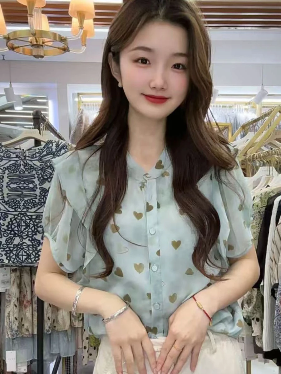 

2026 New Summer Floral Print round Neck Short Sleeve Shirt Women's Unique Simple Fashionable Luxury Top Commute Style Loose Fit