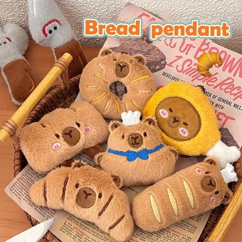 Pão capivara brinquedo de pelúcia chaveiro dos desenhos animados capibara macio pelúcia boneca pingente chaveiro do carro mochila saco decoração presente do miúdo