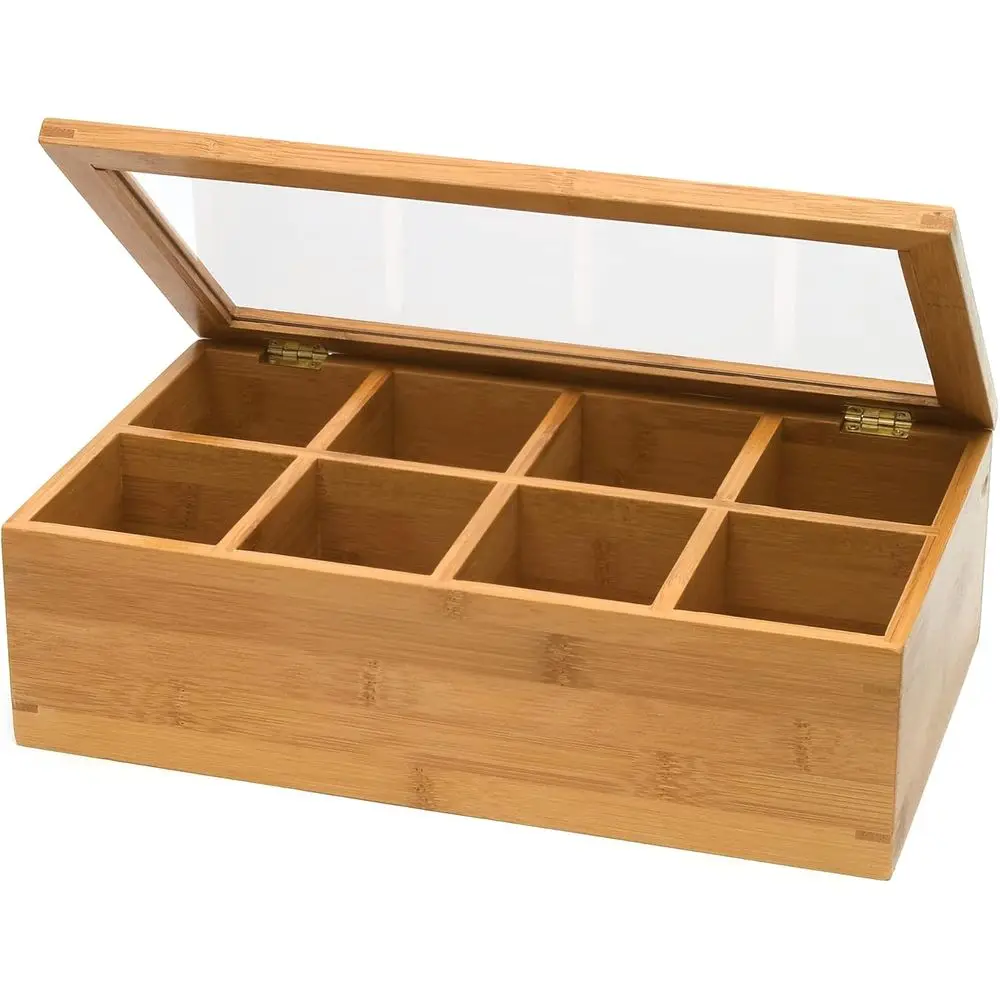 

Бамбуковая коробка для чая с прозрачной крышкой, 8 отделений, 12-1/2" x 7-1/2" x 3-5/8"
