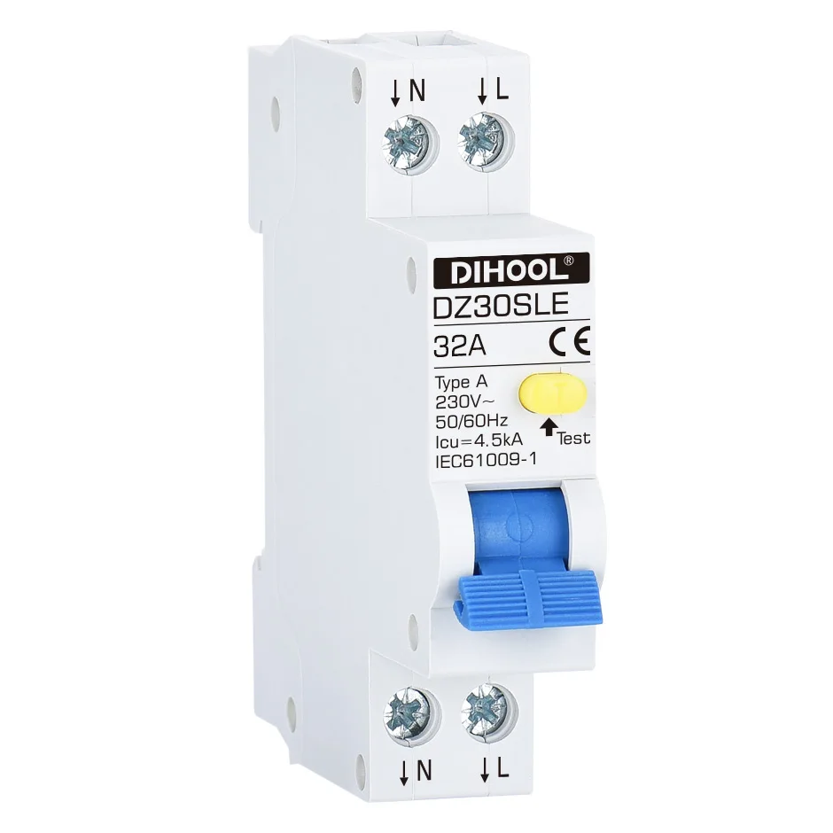 

DIHOOL RCBO TYPE A Residual Current Circuit Breaker DPNL 10A 16A 20 32A 50/60Hz 1P+N 4.5KA Oveload Earth Leakage Protection