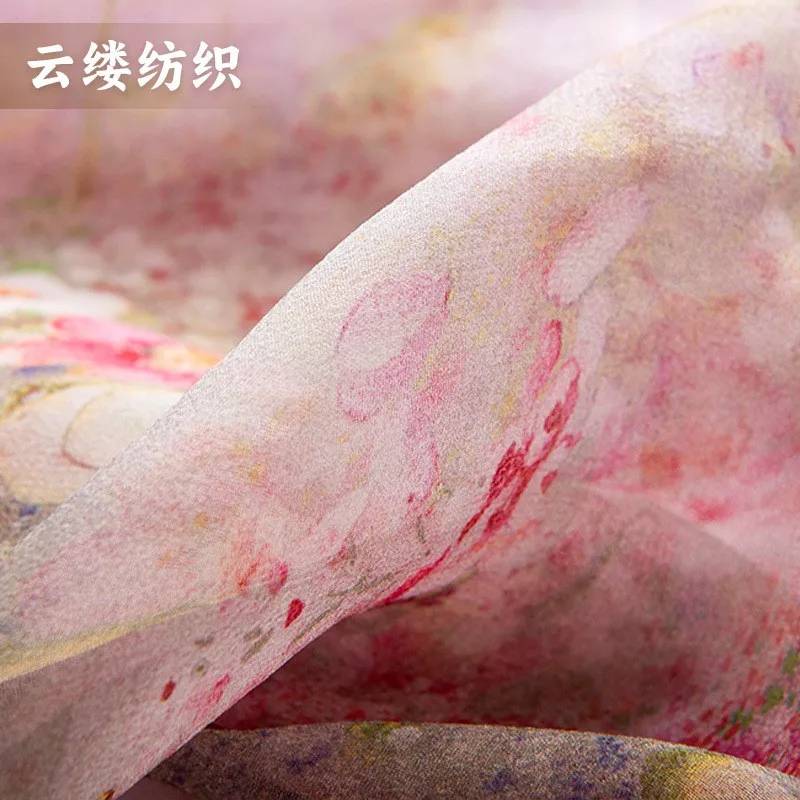 

This 100% silk georgety fabric is light and flowing with floral patterns can be used to make cheongsams dresses