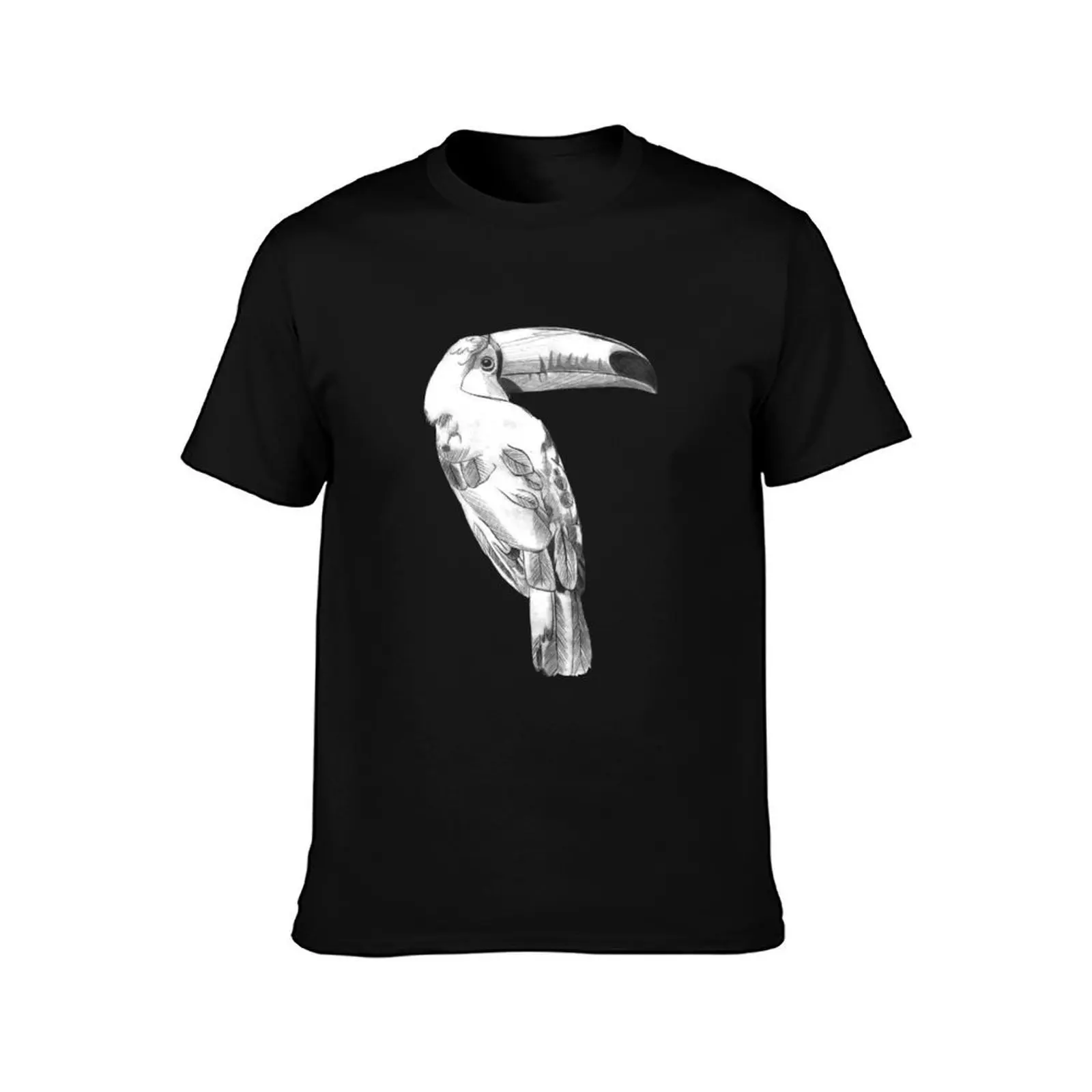 ENGRAVED TOUCAN T-Shirt Simple Solid Color Crew Neck Tee T-Shirt