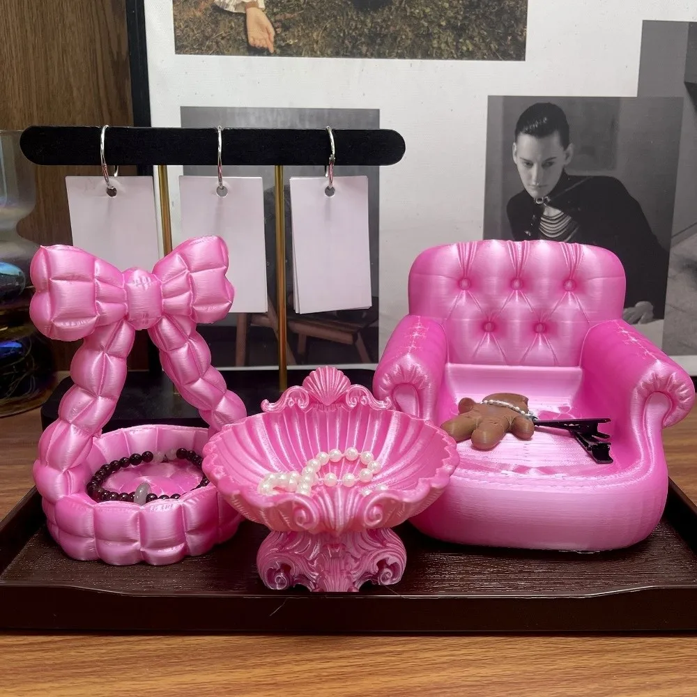 

Elegant Bow 3D Printed Jewelry Tray Decorative Baroque Style Sofa-shaped Ring Holder Sweet Creative Shell Shape Jewelry Tray