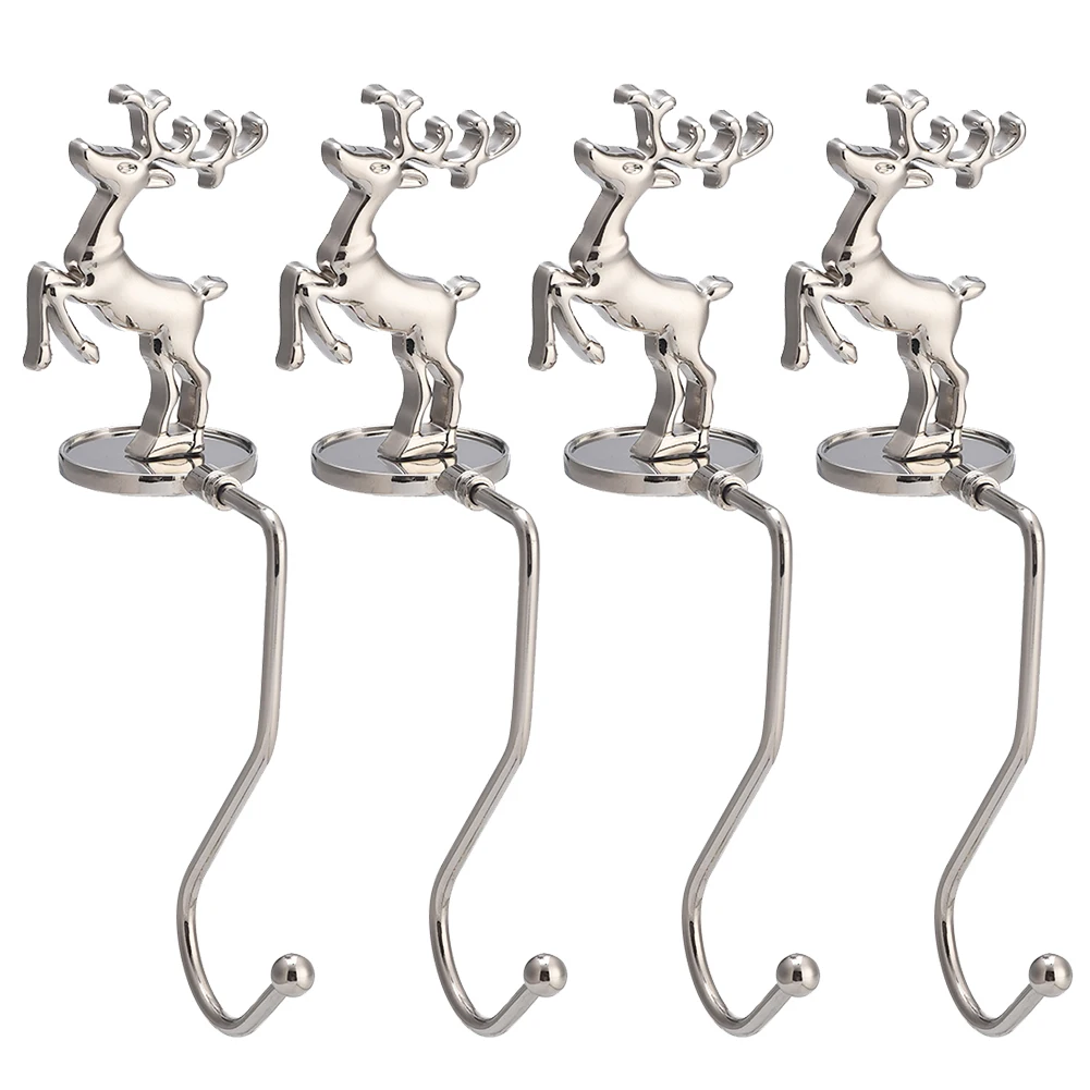 

4pcs Christmas Stocking Holders Christmas Tree Metal Hanging Hooks Elk Stocking Rack Desk Side Hook For Decor Sock Hanger