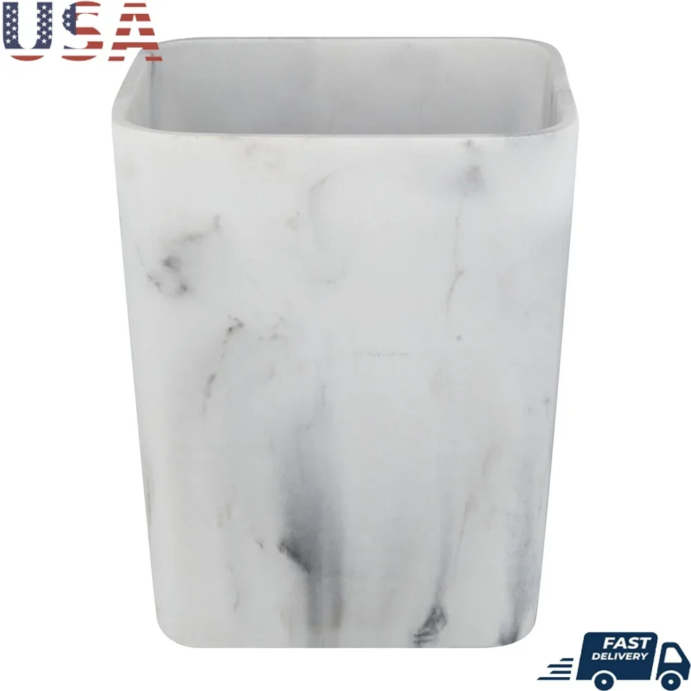 

Корзина для мусора из искусственного мрамора с открытым верхом, стильный квадратный дизайн из смолы, нескользящая основа, идеальный декор для ванной комнаты