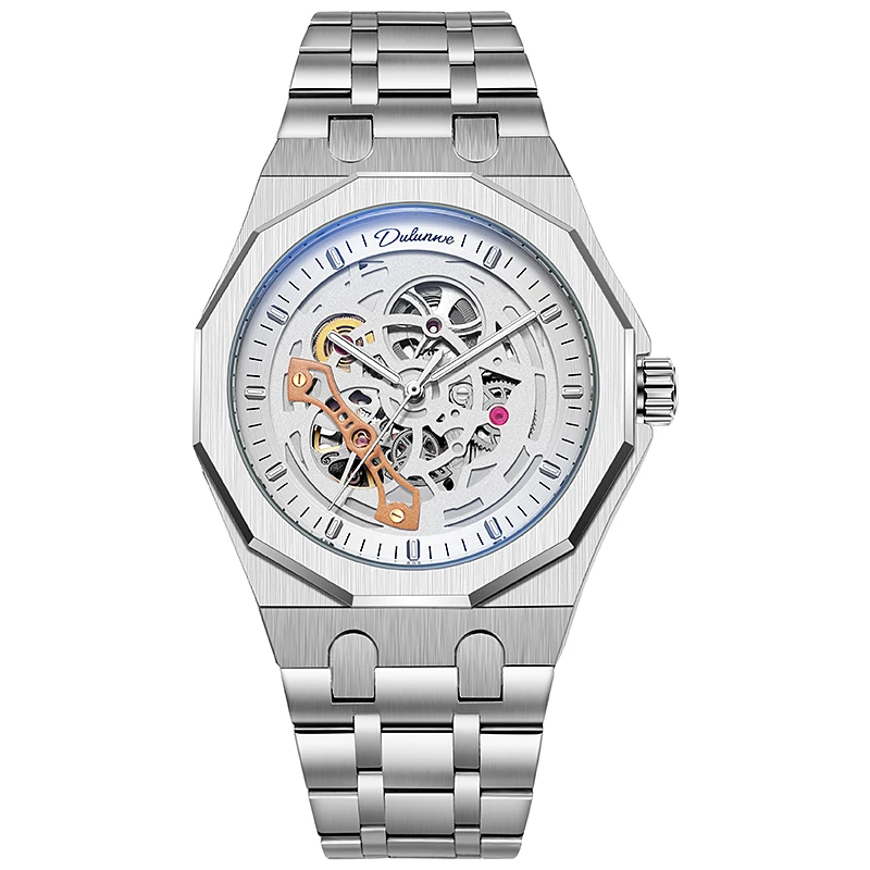 

Dulunwe мужские наручные часы модные черные водонепроницаемые автоматические механические часы со светящимися стрелками силиконовый ремешок 6030