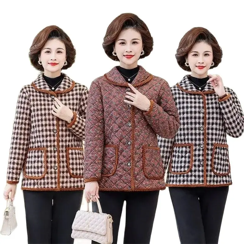 

Middle-Aged Elderly Women's Winter Coat Add Velvet Padded Mother's Winter Coat Keep Warm Jacket Grandma's Cotton- Jacket Lapel