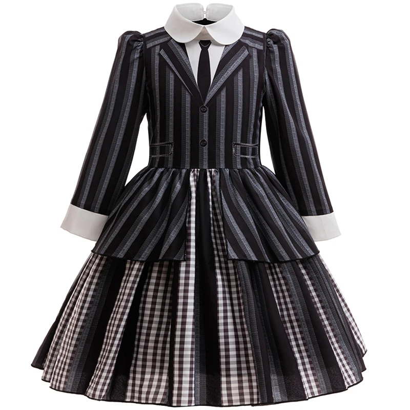 

Movie Character Black Striped School Uniform Dress For Young Girls Halloween Birthday Themed Party Cosplay Carnival Costume