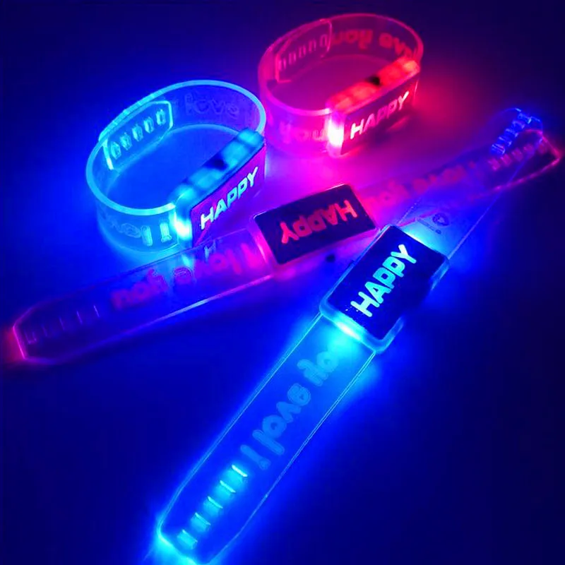 5/10/20pc Led Bracelet Flashing Wristband Glowing Bangle Luminous Happy Hand Band for Party Light Rings Christmas Party Supplies