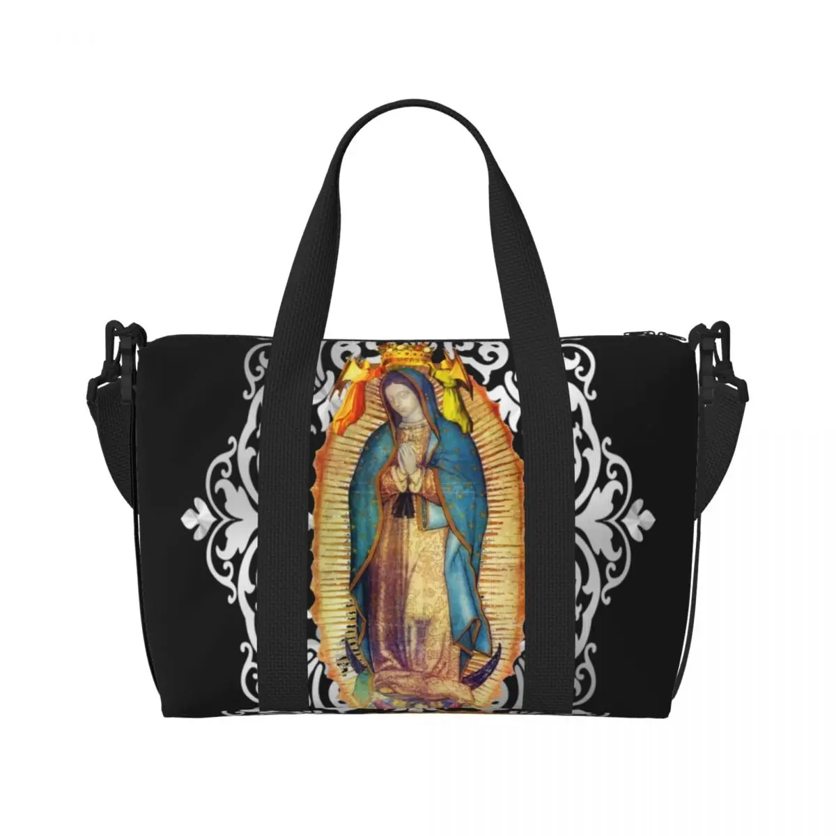 Custom Our Lady Of Guadalupe Tote Bag Mexico Mexican Virgen Virgin Pro Life Mexico Silver Shopping Shoulder Beach Gym Travel Bag