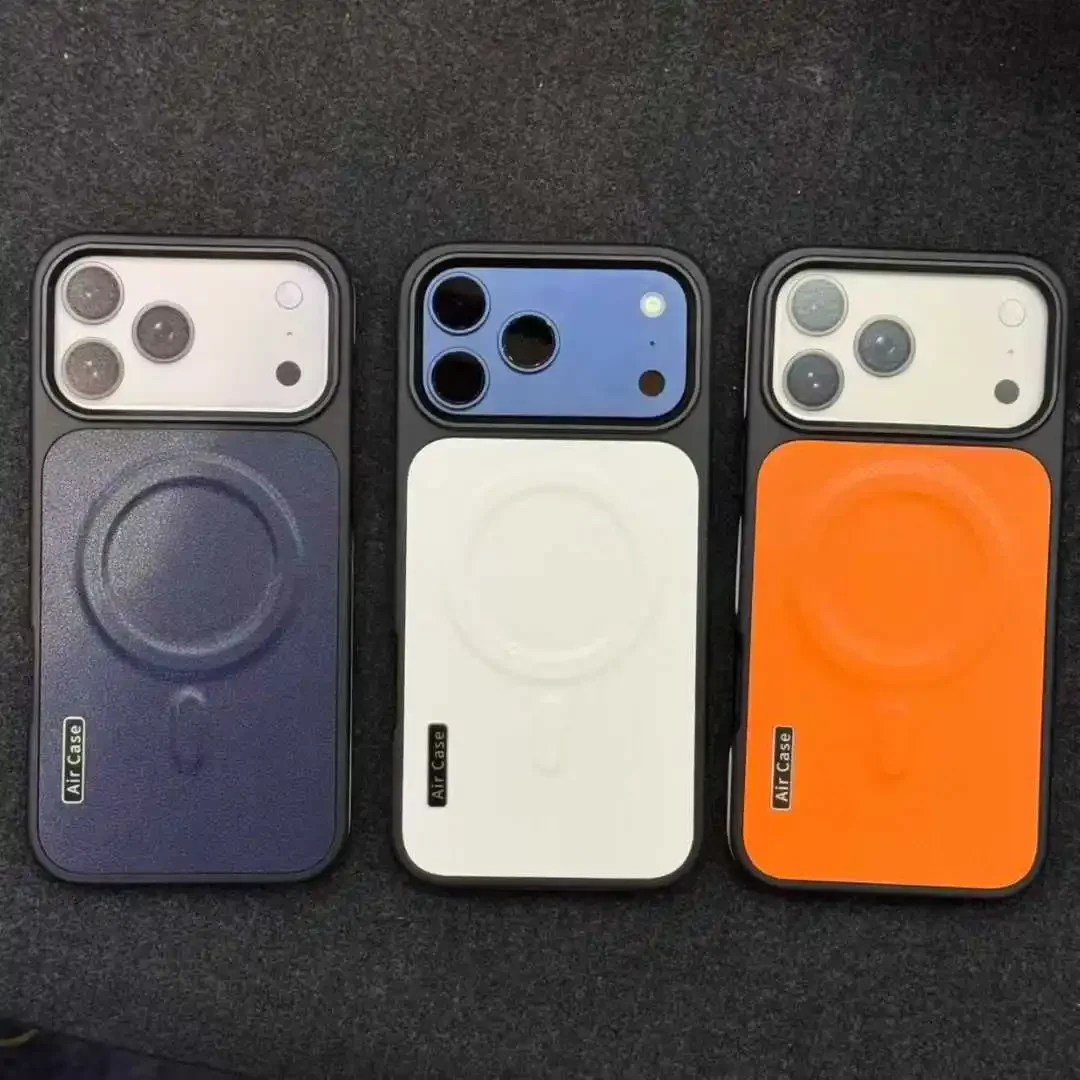 

Роскошный кожаный чехол Magsafe для iPhone 17 Pro Max 16 15 14 13 12 Pro Max 17, защита от столкновений с воздушными линзами, магнитный противоударный чехол