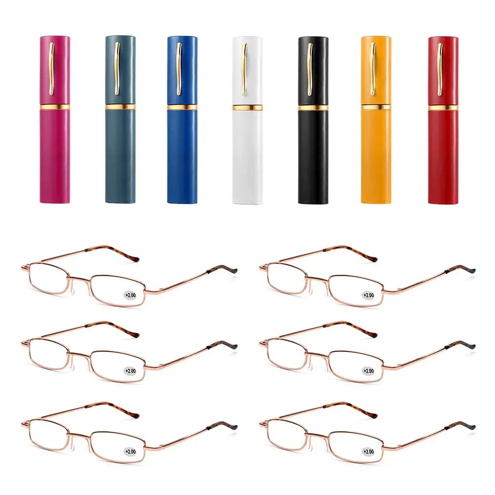 

Metal Case Reading Glasses with Pen Tube Case Portable Unisex Vision Care Presbyopic Glasses Small Compact Spring Hinge Eyeglass