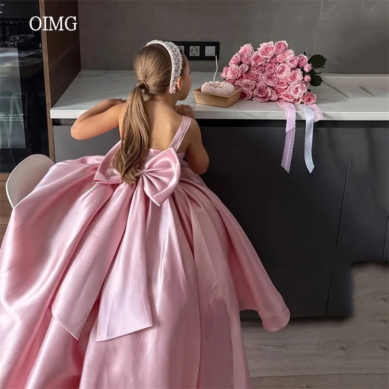 

Роскошное розовое платье OIMG для девочек с цветочным узором, с круглым вырезом, бантом на спине, расшитое бисером, для свадебной вечеринки, длиной в пол, на день рождения, на заказ