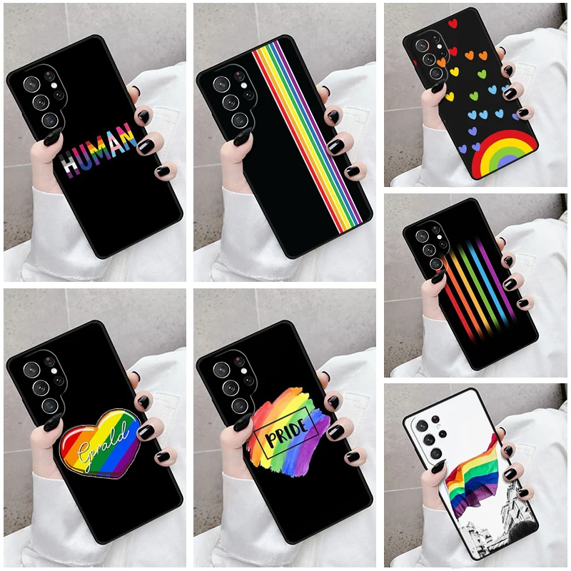 

Phone Case For Samsung Galaxy S24 S23 S21fe S22 Ultra Plus Note 10 20 S8 S9 S10 Cover Heart Rainbow Gay Pride LGBT
